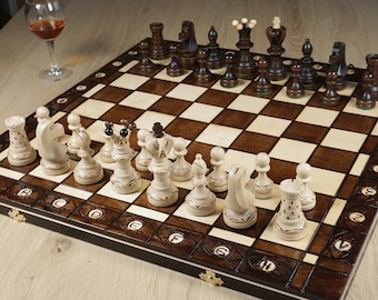 Schach Schachspiel aus Holz Royal 54 x 54 cm Handarbeit 