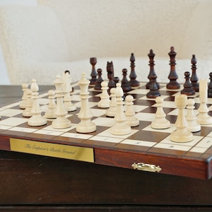 Gepersonaliseerde magnetische houten schaakset 15" (38 cm), GRATIS personalisatie, perfect verjaardagscadeau, gratis expresverzending