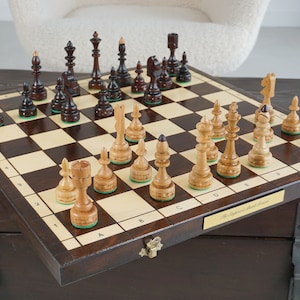 Gepersonaliseerde houten schaakset 18", gratis personalisatie, perfect verjaardagscadeau, gratis expresverzending