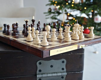 Gepersonaliseerde houten schaakset: 35 cm, personalisatie GRATIS en gratis expresverzending