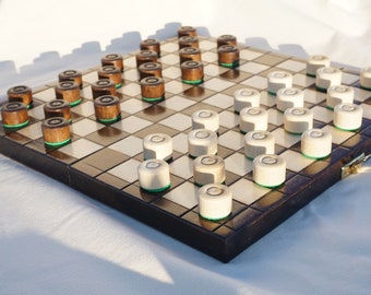 Personalized Wooden Hand Crafted Small  Checkers Set 11" (28cm). Perfect Birthday Gift.