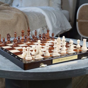 Juego de ajedrez magnético de madera personalizado de 14" (35 cm), personalización GRATIS, regalo de cumpleaños perfecto, envío exprés gratuito