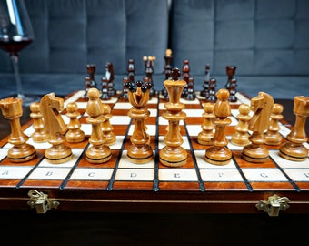 Gepersonaliseerde houten schaakset 40 cm, personalisatie GRATIS, perfect verjaardagscadeau, gratis expresverzending, gepersonaliseerd cadeau