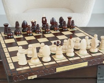 Gepersonaliseerde houten schaakset 17" met opbergruimte