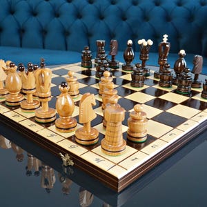Gepersonaliseerde houten schaakset 19,5", gratis personalisatie, perfect kerstcadeau, gratis expresverzending