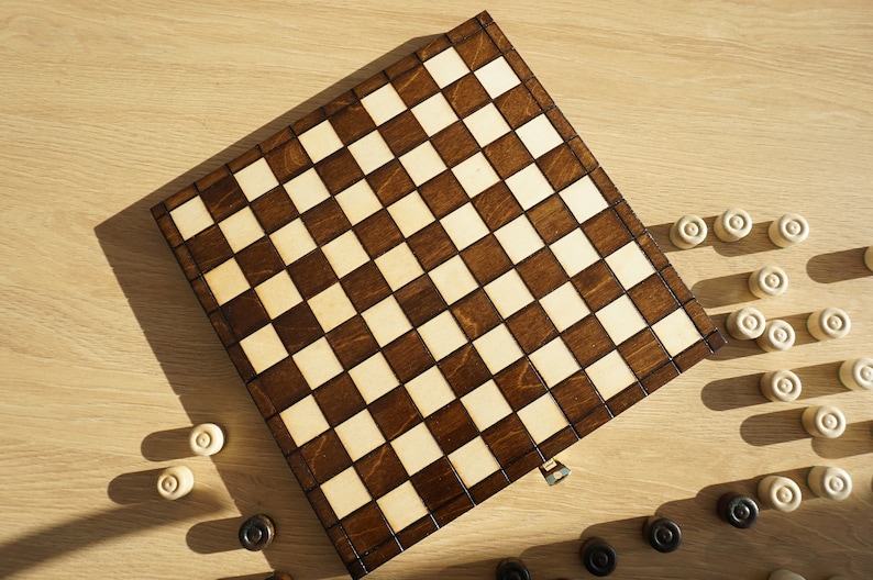 Personalized Small Wooden Checkers Set – Handcrafted Foldable Board ...