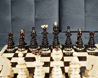 Gepersonaliseerde houten schaakset 19" - gewogen stukken