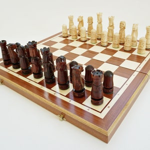 Gepersonaliseerde handgemaakte houten schaakset 22", gratis personalisatie, perfect verjaardagscadeau, gratis expresverzending