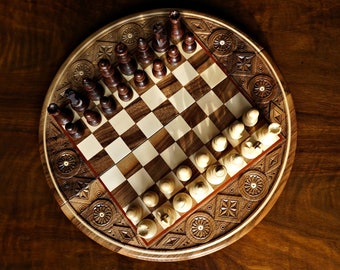 Jeu d'échecs rond personnalisé en bois 33,5 cm, cadeau d'anniversaire parfait, livraison express gratuite