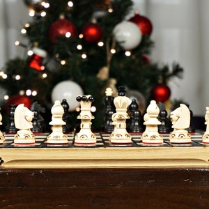 Gepersonaliseerde houten schaakset 35 cm, gratis personalisatie, perfect kerstcadeau, gratis expresverzending, gepersonaliseerd cadeau voor papa