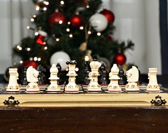 Personalized Wooden Chess Set: Handcrafted Traditional Design (14 inch)