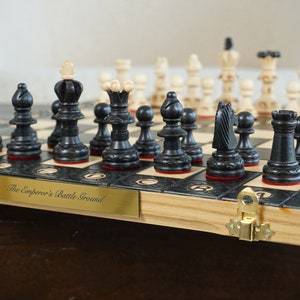 Gepersonaliseerde houten schaakset 35 cm (14"), gratis personalisatie, perfect kerstcadeau, gratis expresverzending
