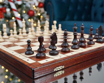 Personalisiertes Magnetisches Holzschachspiel 15 "- Reisespiel