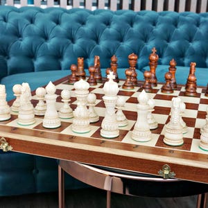 Gepersonaliseerde houten schaakset: 23"(58,5 cm), GRATIS personalisatie, perfect verjaardagscadeau, gratis expresverzending