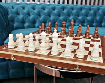 Gepersonaliseerde houten schaakset: handgemaakt massief houten bord (23")