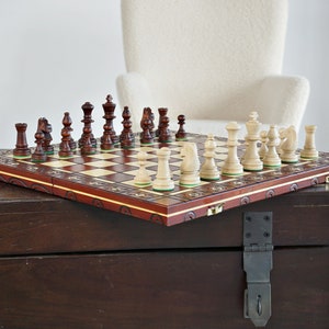 Gepersonaliseerde houten schaakset 48 cm (48 cm), GRATIS personalisatie, perfect verjaardagscadeau, gratis expresverzending, BESTSELLER