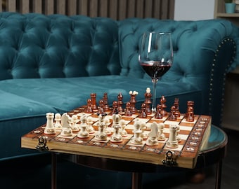 Personalized Wooden Chess Set 14&quot;(35 cm), Free Personalization, Perfect Christmas Gift, Free Express Shipping