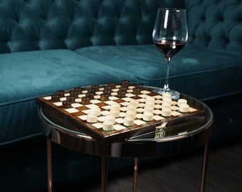 Personalized Small Wooden Checkers Set – Handcrafted Foldable Board Game 11" (28 cm)