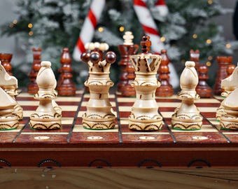 Gepersonaliseerde grote houten schaakset (21 inch)