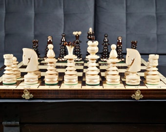 Personalized Wooden Chess Set: 19" Board, Weighted Pieces