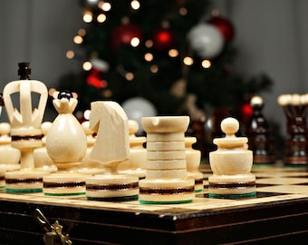 Handgemaakte gepersonaliseerde houten schaakset: groot aangepast bord (19,5")