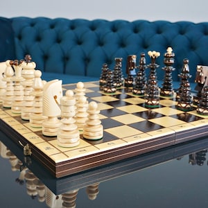 Gepersonaliseerde houten schaakset 19" personalisatie voor GRATIS, perfect verjaardagscadeau, gratis expresverzending