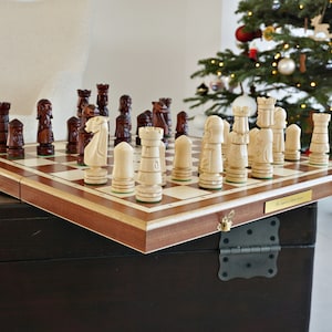 Gepersonaliseerde handgemaakte houten schaakset 22", gratis personalisatie, perfect verjaardagscadeau, gratis expresverzending