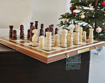 Personalized Handcrafted Wooden Chess Set 22", Personalization for FREE, Perfect Birthday Gift, Free Express Shipping