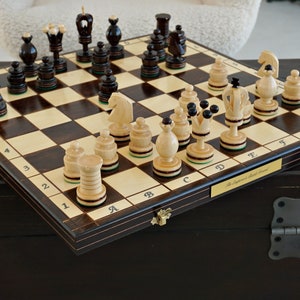 Gepersonaliseerde houten schaakset 19,5", gratis personalisatie, perfect kerstcadeau, gratis expresverzending