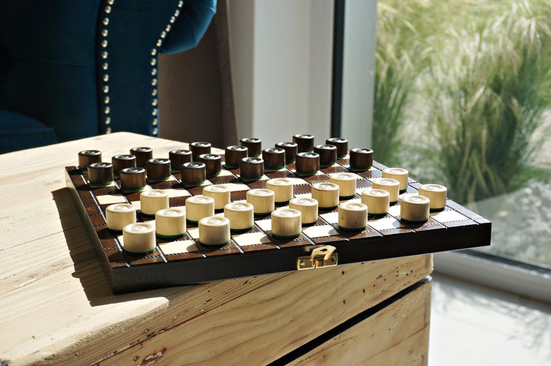 Personalized Small Wooden Checkers Set – Handcrafted Foldable Board ...