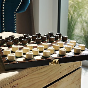Personalized Small Wooden Checkers Set – Handcrafted Foldable Board Game 11&quot; (28 cm)