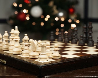 Personalized Magnetic Wooden Chess Set: Handcrafted Travel Game (11")