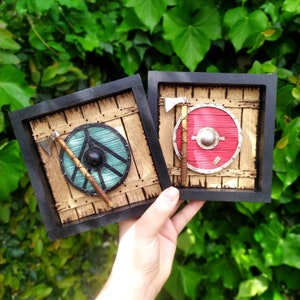 Vikings shields shadowbox , miniature shields, Ragnar shield, Lagertha shield, vikings miniature