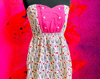 Vintage 1980s Topshop strapless sweetheart cocktail dress with geometric milkshake pattern