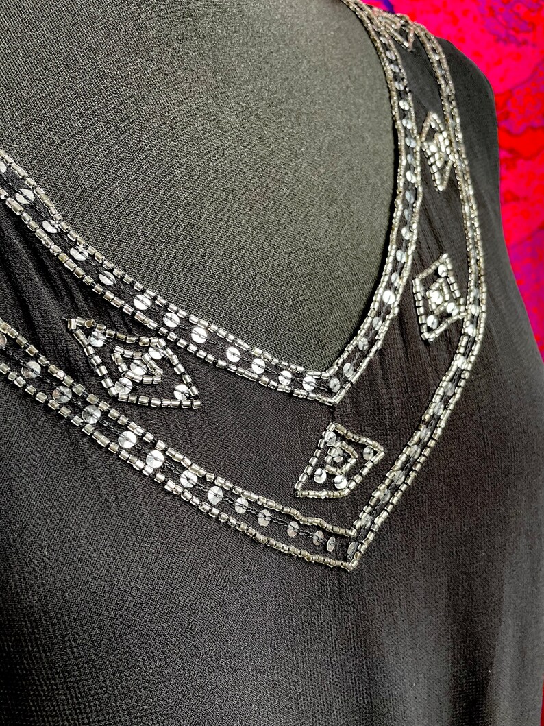Vintage Laura Ashley sequinned sleeveless blouse black silver image 2
