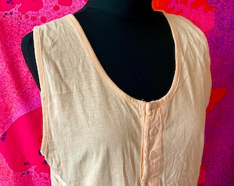 Vintage 1980s peach Henley style longline tank top vest