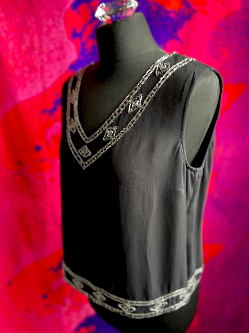 Vintage Laura Ashley sequinned sleeveless blouse black silver image 4