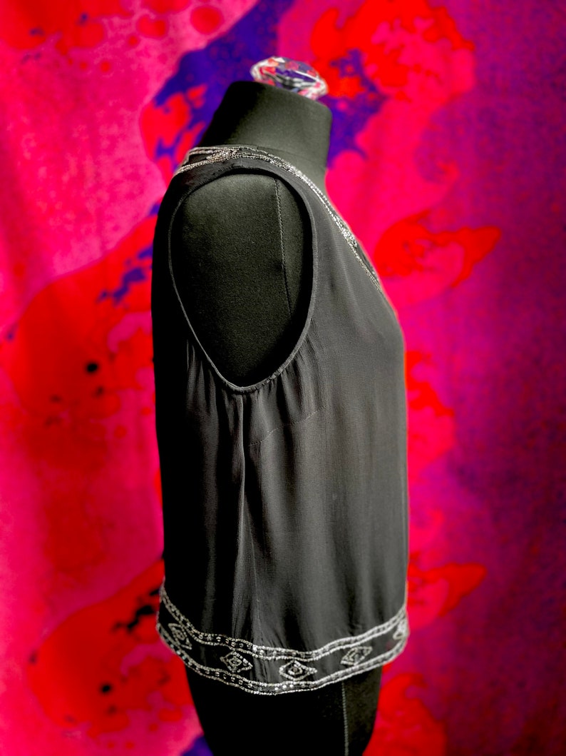 Vintage Laura Ashley sequinned sleeveless blouse black silver image 3