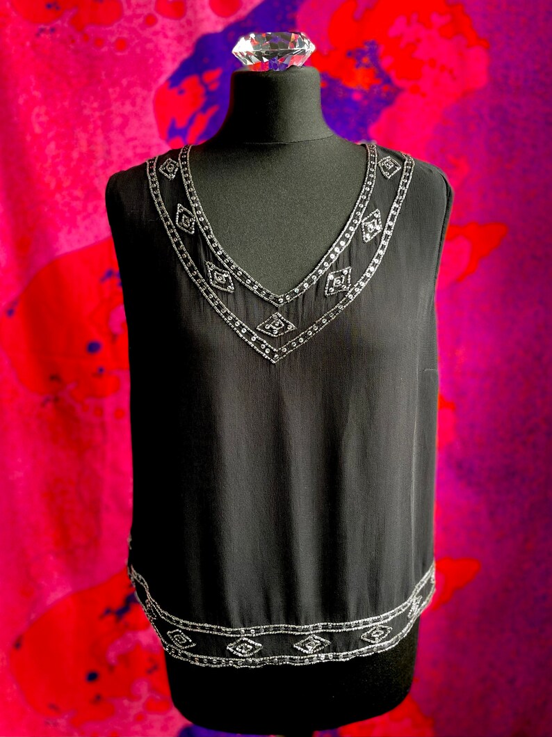 Vintage Laura Ashley sequinned sleeveless blouse black silver image 5