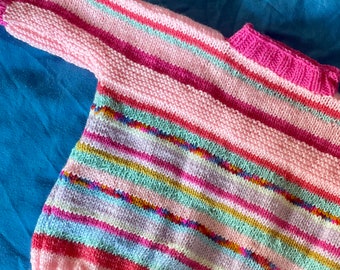 Adorable vintage hand knit mock neck striped jumper