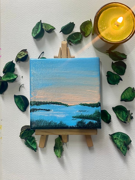 An Original Handmade Acrylic Landscape Painting on a Deep Stretched Mini  Canvas of 44 Inches With Easel Stand/ Abstract Art 