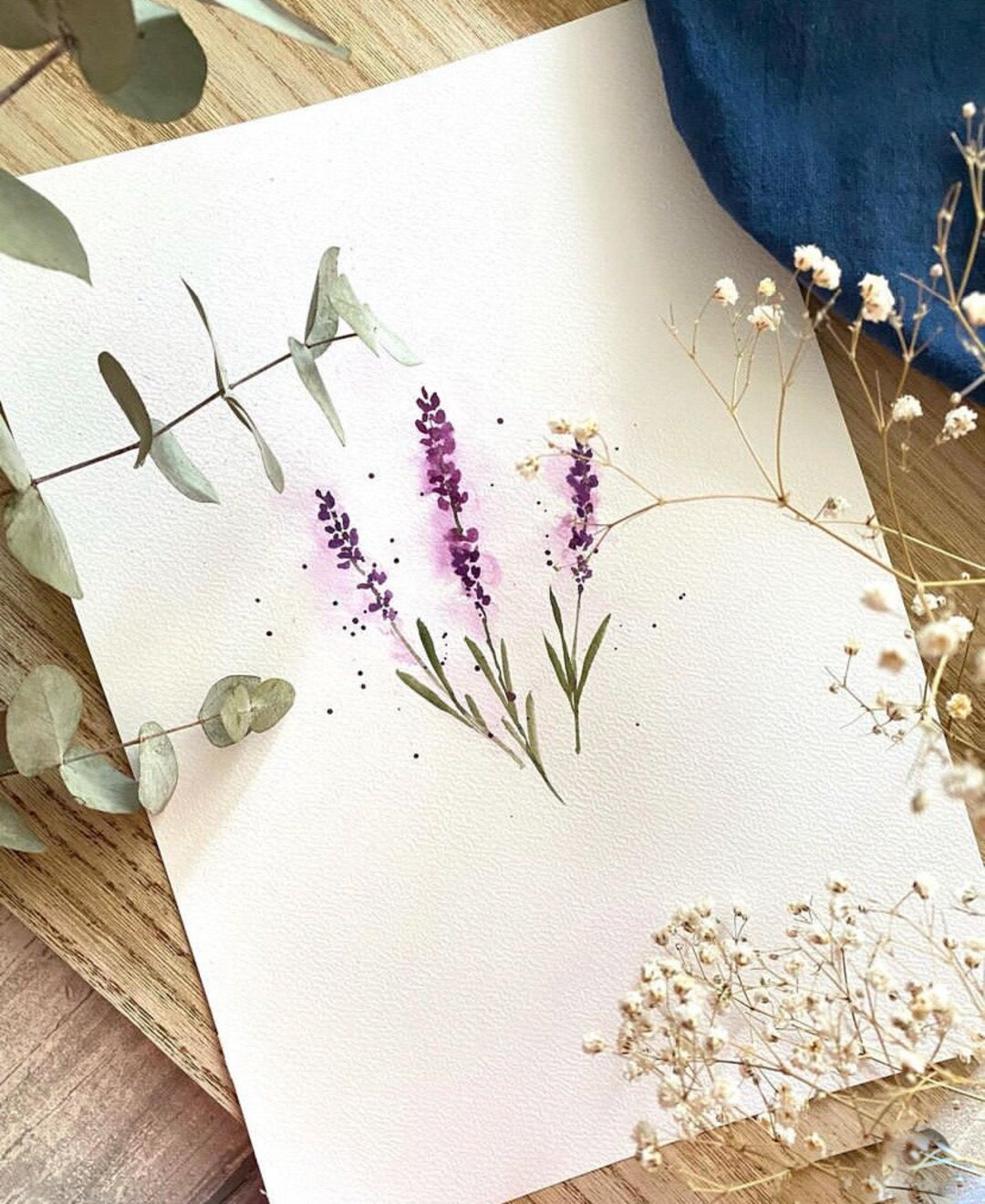 Buy Lavender Flower Botanical Art 4by 6 Postcard Painting Online in ...