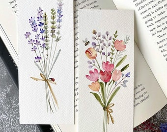 Set of two bookmarks,Mini Original handmade paintings, flower bouquet painting, loose watercolour/ perfect gift/postcard small painting