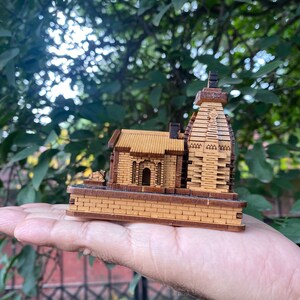 Kedarnath temple wooden miniature, Indian pilgrimage model, lord shiva Adi yogi abode, Hindu religion, wooden model, image 2