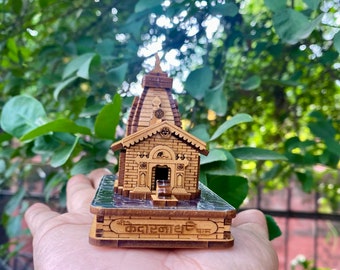 Kedarnath temple wooden miniature, Indian pilgrimage model, lord shiva Adi yogi abode, Hindu religion, wooden model,