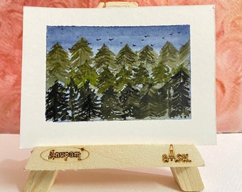 Tiny Miniature Painting of Size 2by1.5 Inches/dollhouse Accessories/ Dense  Forest 
