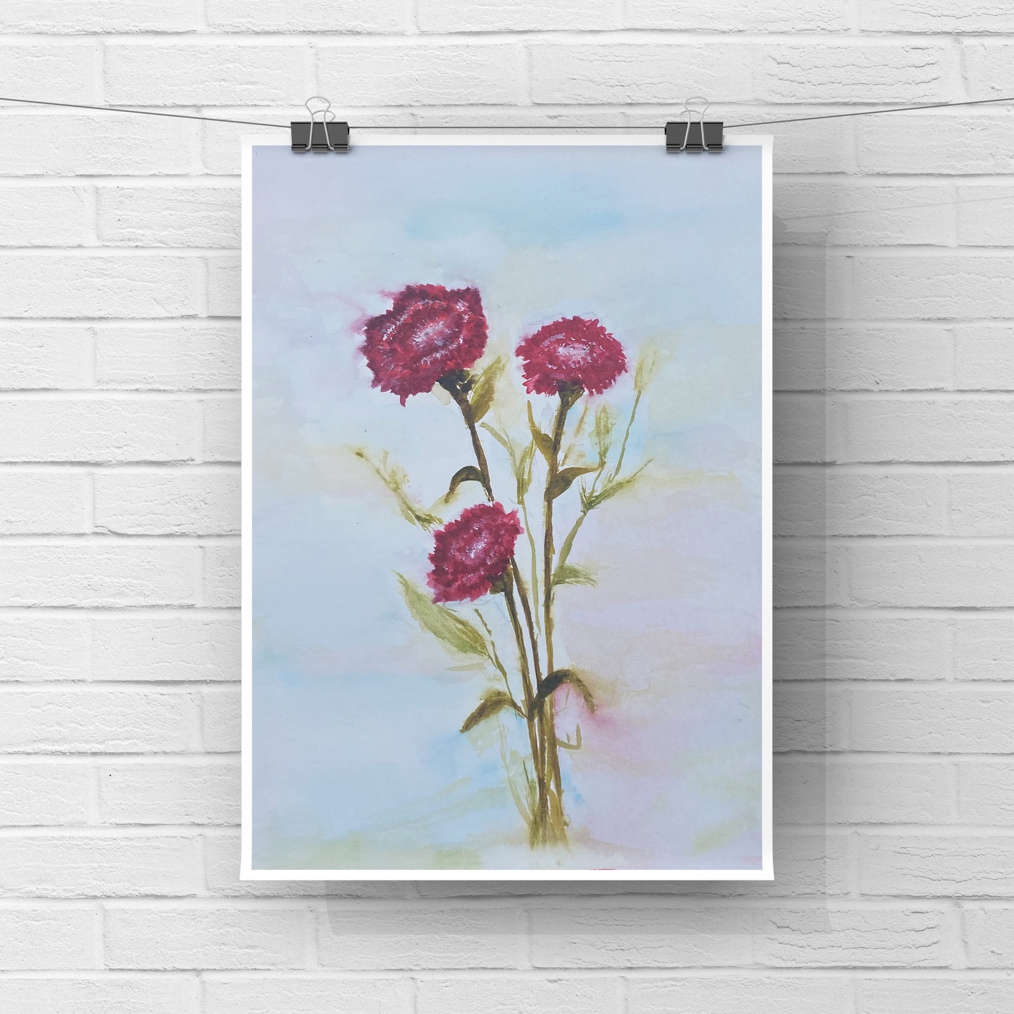 Carnation Flower Painting original Handmade Watercolour - Etsy