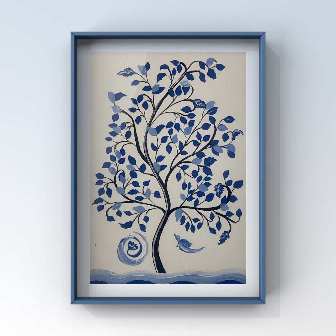 The Life Tree Painting, Good Luck Charm, Bookmark, Blue Monochrome Life ...