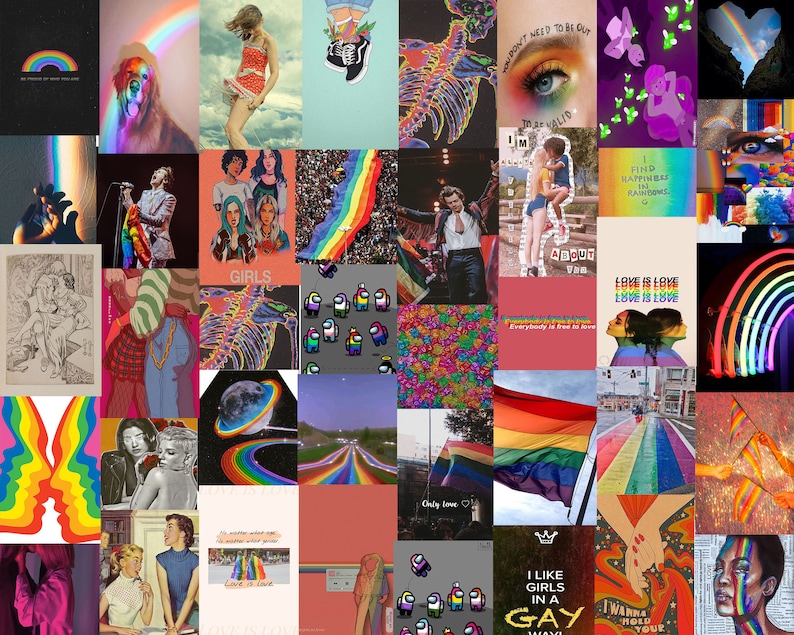 LGBT Aesthetic Photo Collage Kit Rainbow Wall Decor Bedroom Etsy