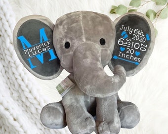 Baby Boy Elephant Announcement Stuffed Animal